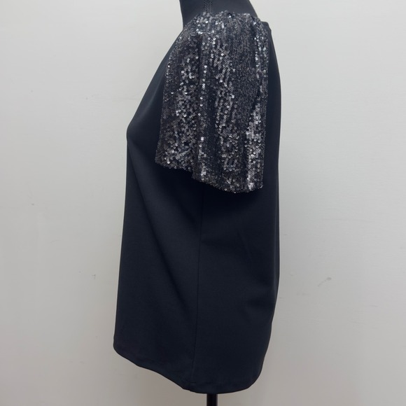 NWT Ann Taylor Black Top with Sequin Sleeves Womens Size S Party Blouse - Picture 2 of 8